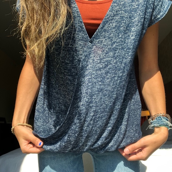 🔴SOLD🔴Rachel Roy Crossover Heather Navy Blouse - Picture 4 of 13